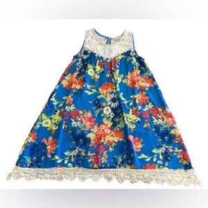 Zunie Girls Blue Floral with Lace Dress Size 10